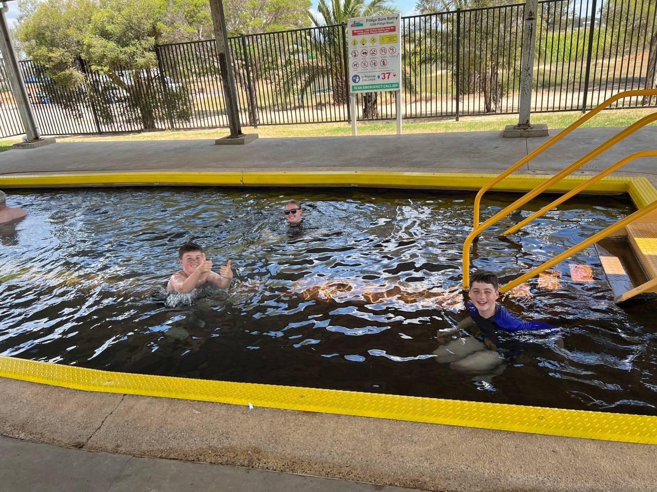 Soaking in the brown bore water at the Pilliga Bore Baths