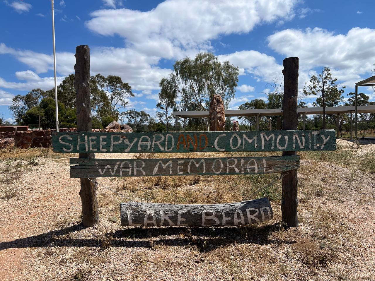 The handmade sign at the Sheepyard and Community War Memorial, Lake Beard